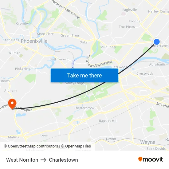 West Norriton to Charlestown map