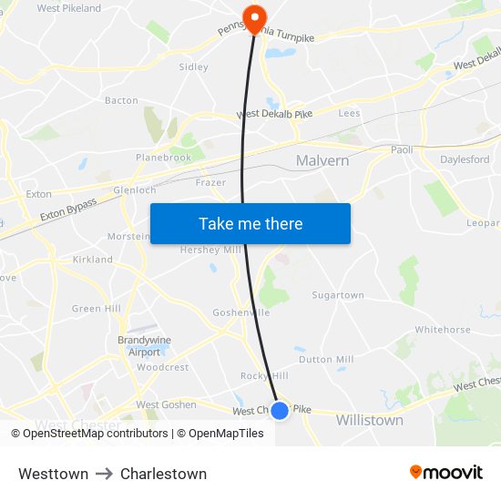 Westtown to Charlestown map