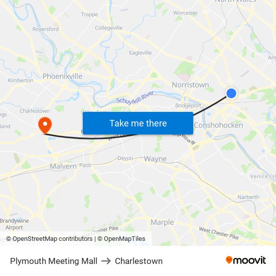 Plymouth Meeting Mall to Charlestown map