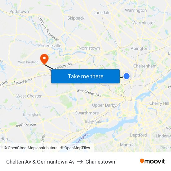 Chelten Av & Germantown Av to Charlestown map