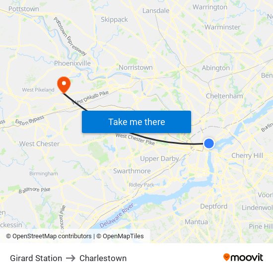 Girard Station to Charlestown map