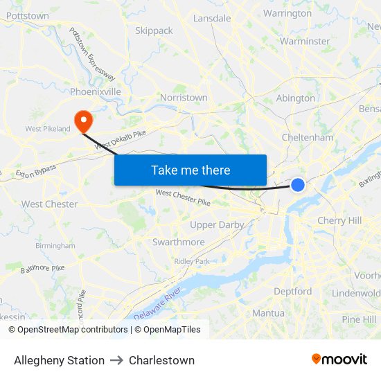 Allegheny Station to Charlestown map