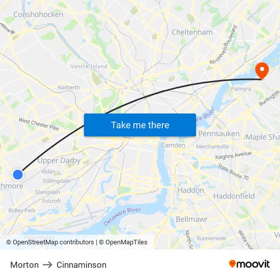 Morton to Cinnaminson map