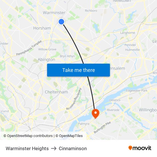 Warminster Heights to Cinnaminson map