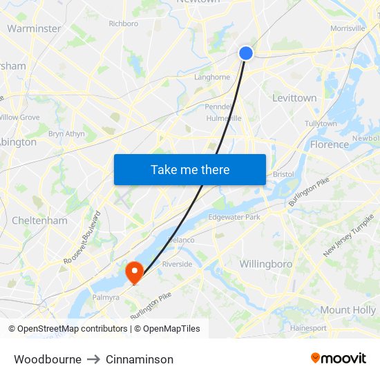 Woodbourne to Cinnaminson map