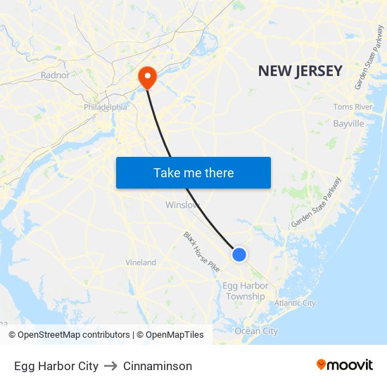 Egg Harbor City to Cinnaminson map