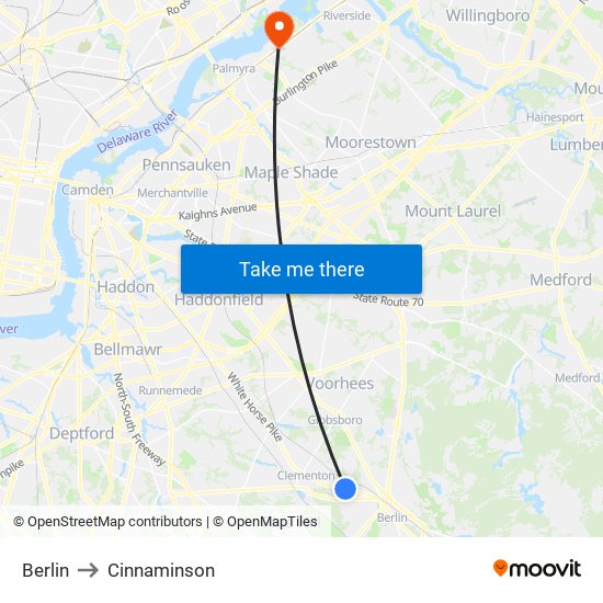 Berlin to Cinnaminson map