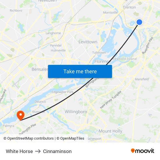 White Horse to Cinnaminson map