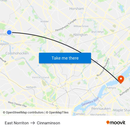 East Norriton to Cinnaminson map