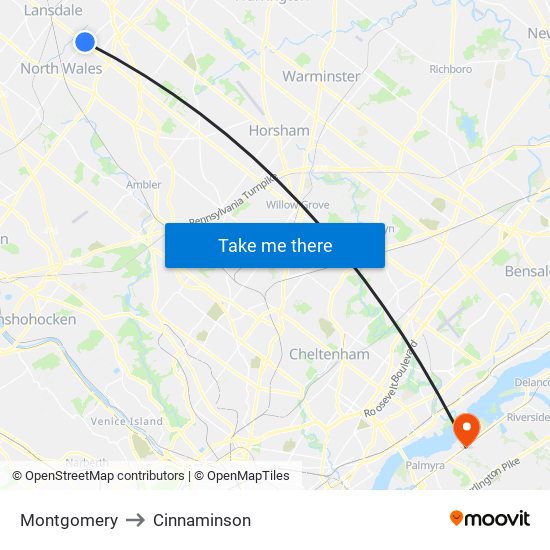 Montgomery to Cinnaminson map