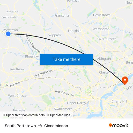 South Pottstown to Cinnaminson map