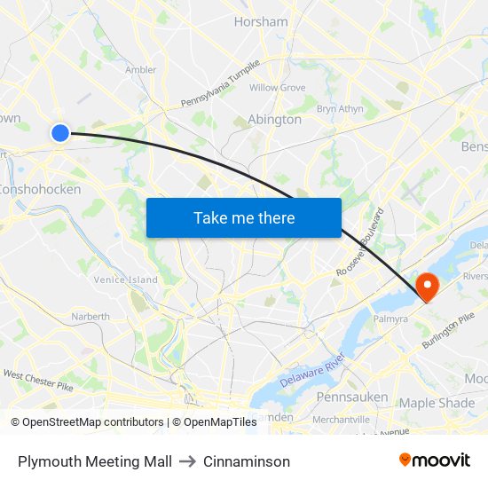 Plymouth Meeting Mall to Cinnaminson map