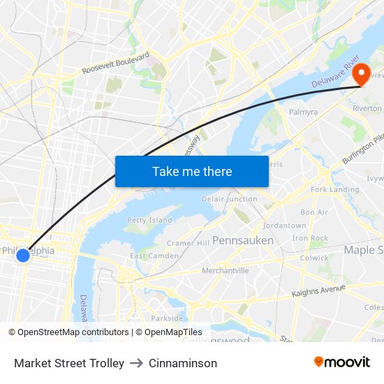 Market Street Trolley to Cinnaminson map