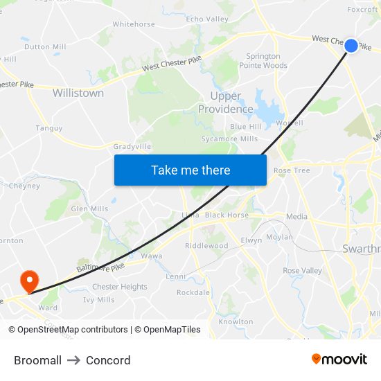 Broomall to Concord map