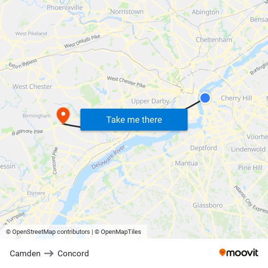 Camden to Concord map