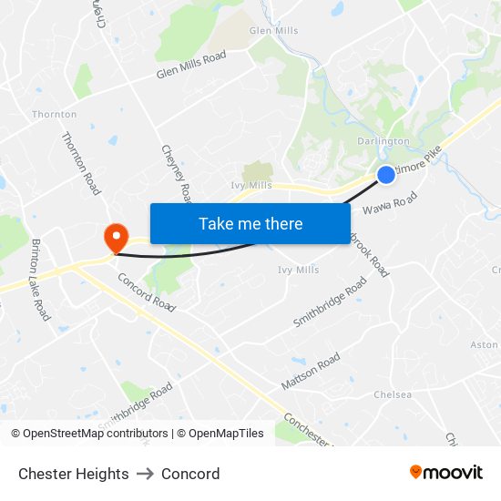 Chester Heights to Concord map