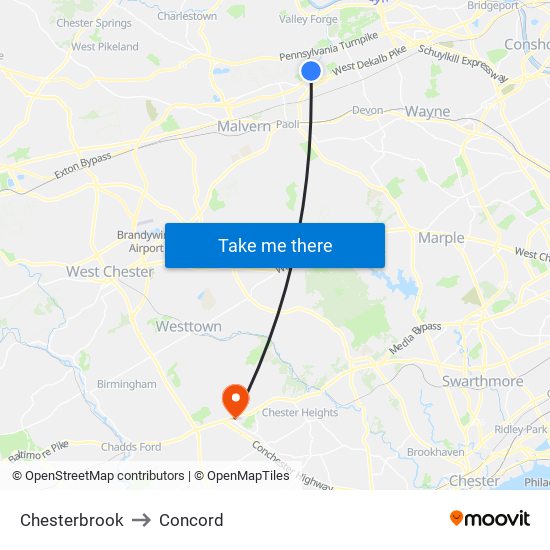 Chesterbrook to Concord map