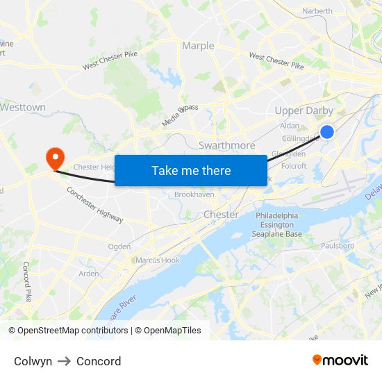 Colwyn to Concord map