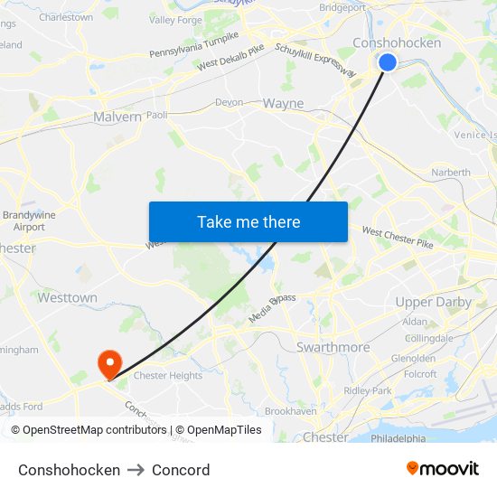 Conshohocken to Concord map