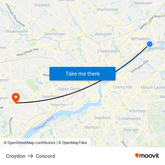 Croydon to Concord map