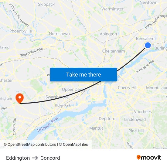 Eddington to Concord map