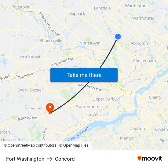 Fort Washington to Concord map