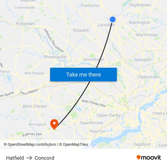 Hatfield to Concord map
