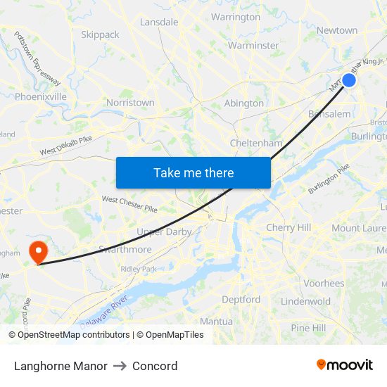 Langhorne Manor to Concord map