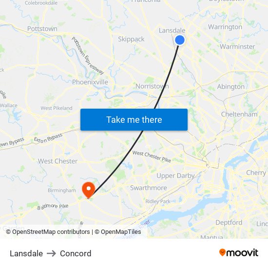 Lansdale to Concord map