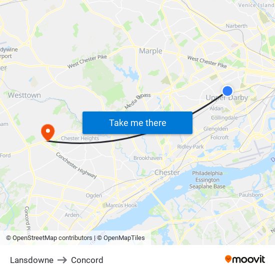 Lansdowne to Concord map