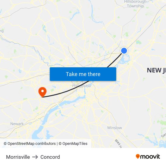 Morrisville to Concord map