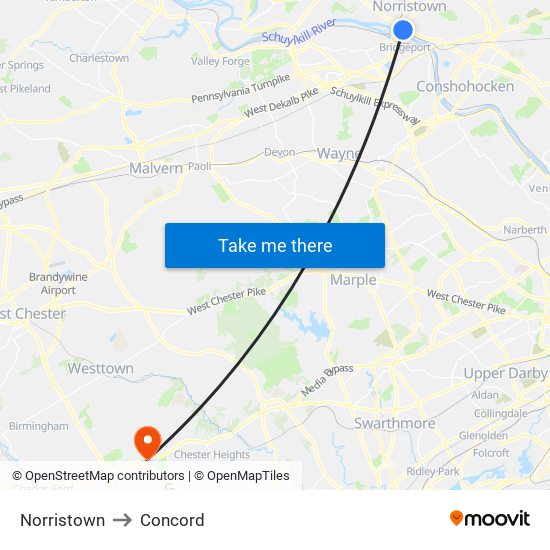 Norristown to Concord map