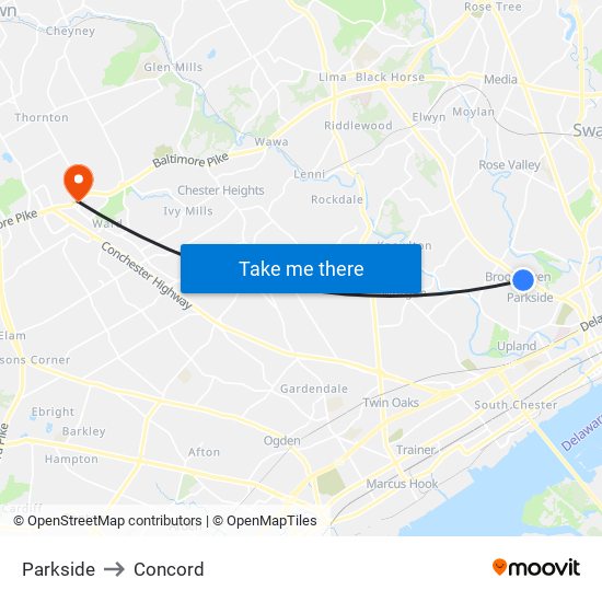 Parkside to Concord map