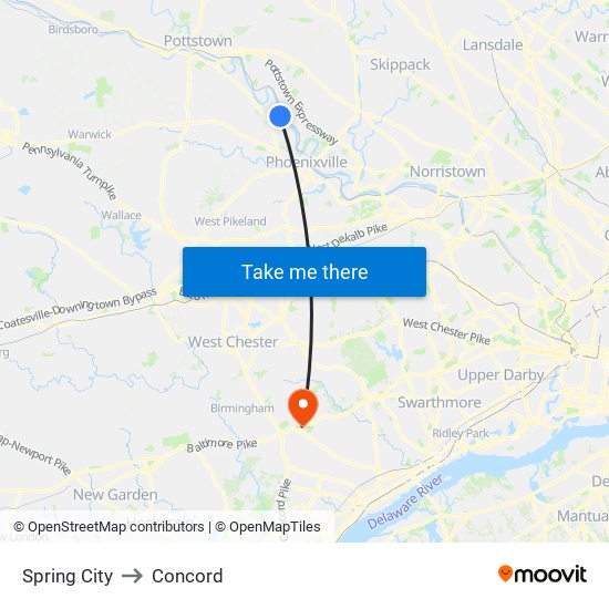 Spring City to Concord map