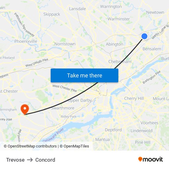 Trevose to Concord map