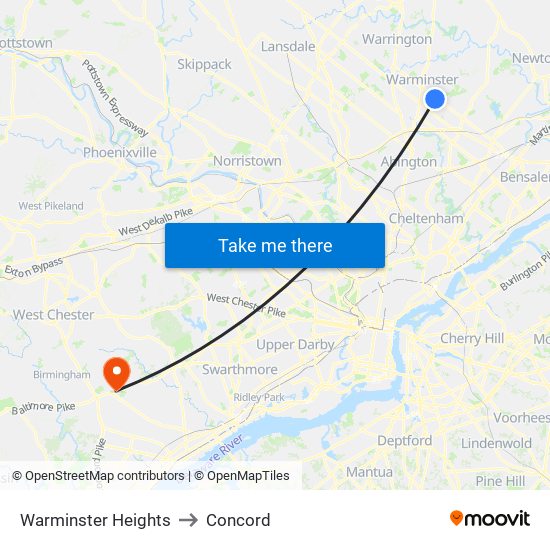 Warminster Heights to Concord map