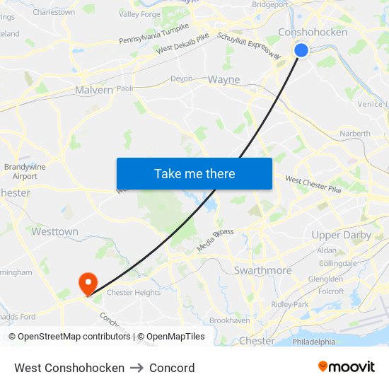 West Conshohocken to Concord map