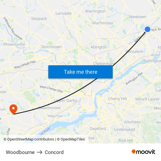Woodbourne to Concord map
