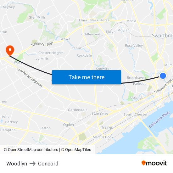 Woodlyn to Concord map