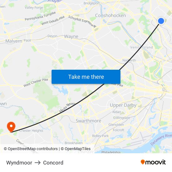 Wyndmoor to Concord map