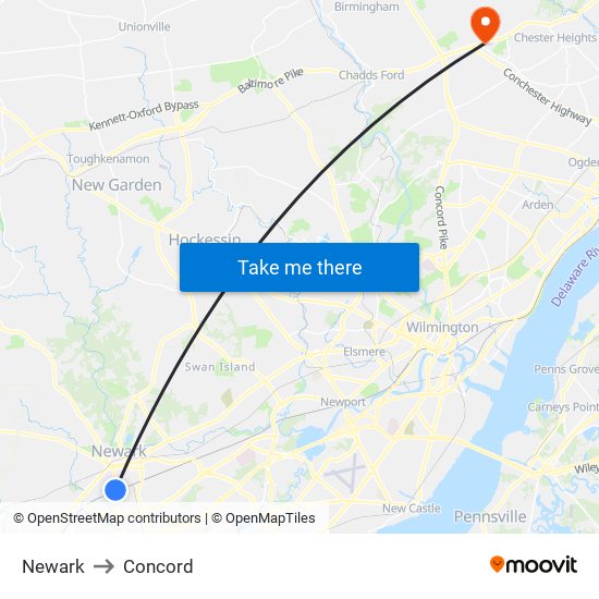 Newark to Concord map