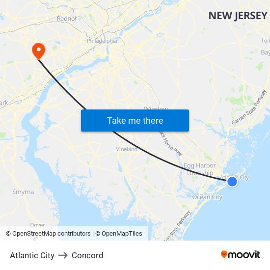 Atlantic City to Concord map