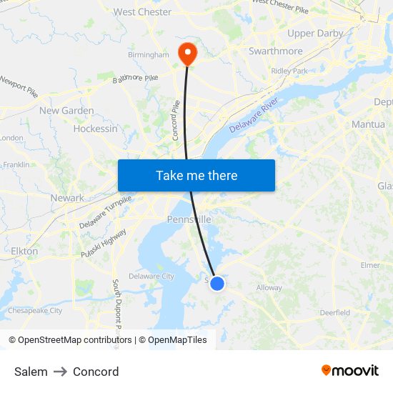 Salem to Concord map