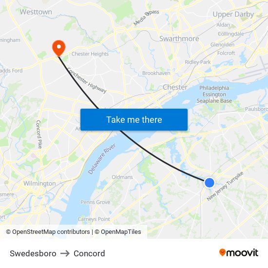 Swedesboro to Concord map