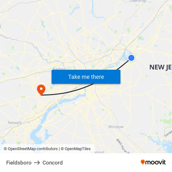 Fieldsboro to Concord map