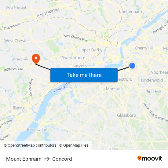 Mount Ephraim to Concord map