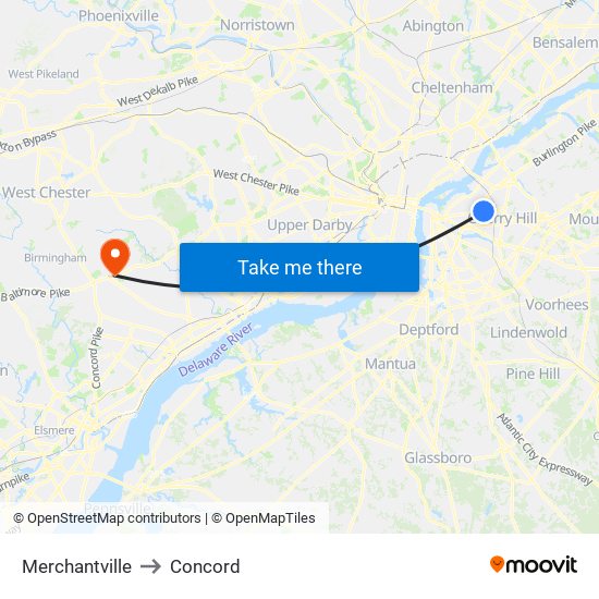 Merchantville to Concord map