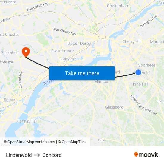 Lindenwold to Concord map