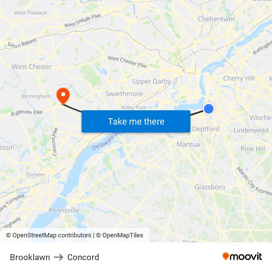 Brooklawn to Concord map