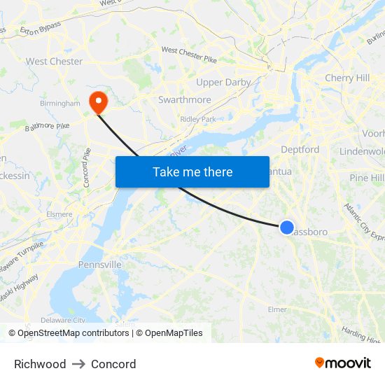Richwood to Concord map